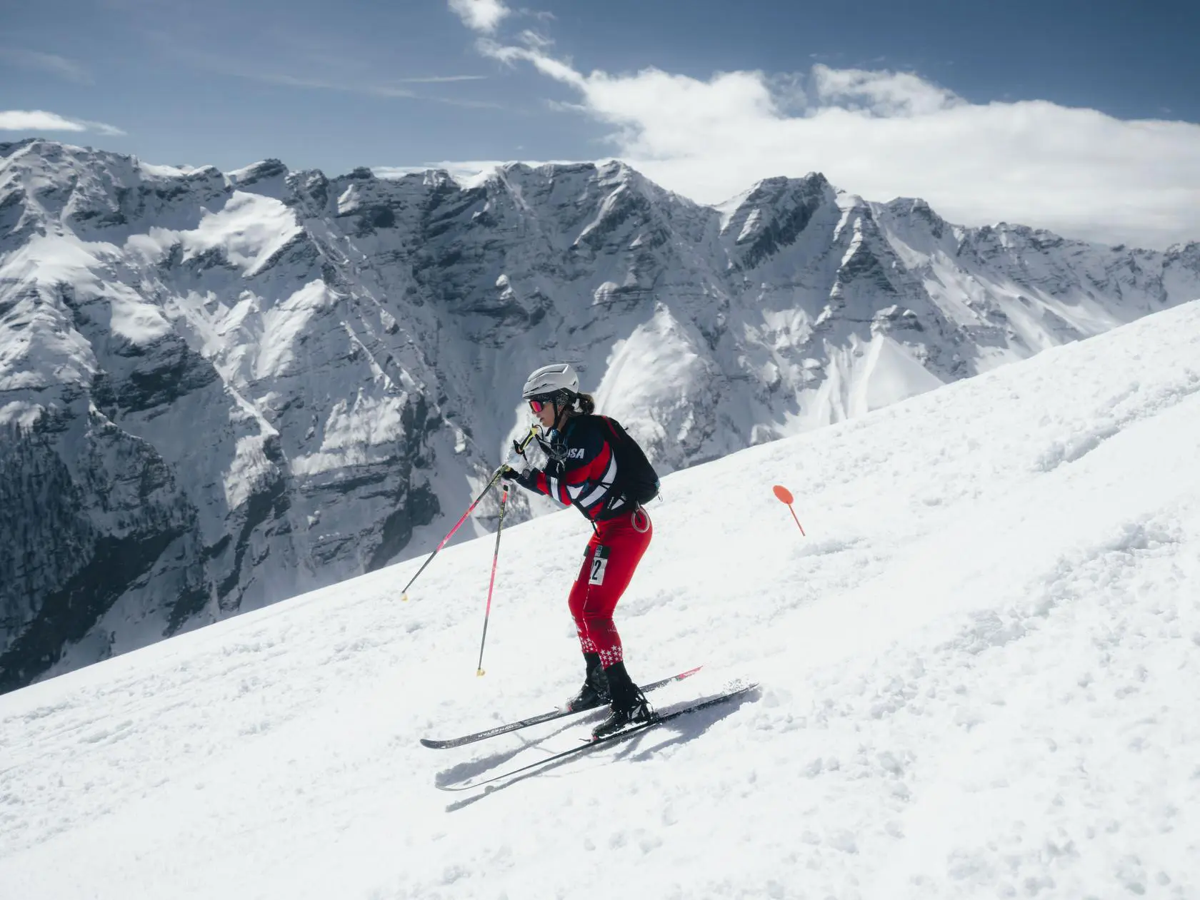 Female alpine skier on a sunny day