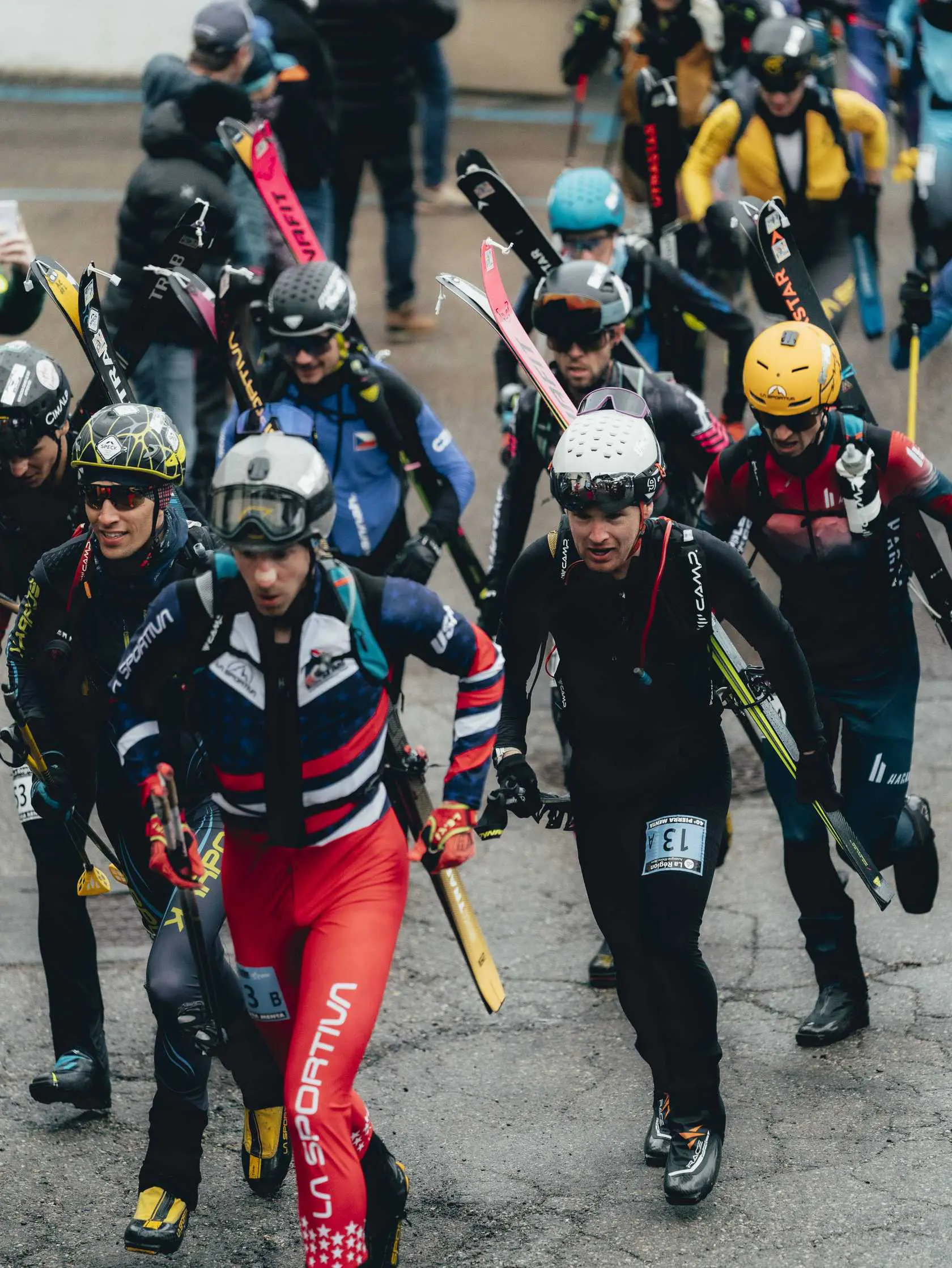 Ski mountaineering racers ascending