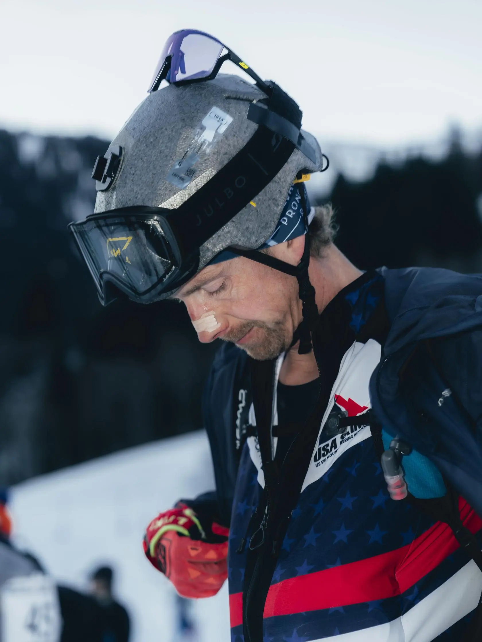 Skier in helmet with goggles