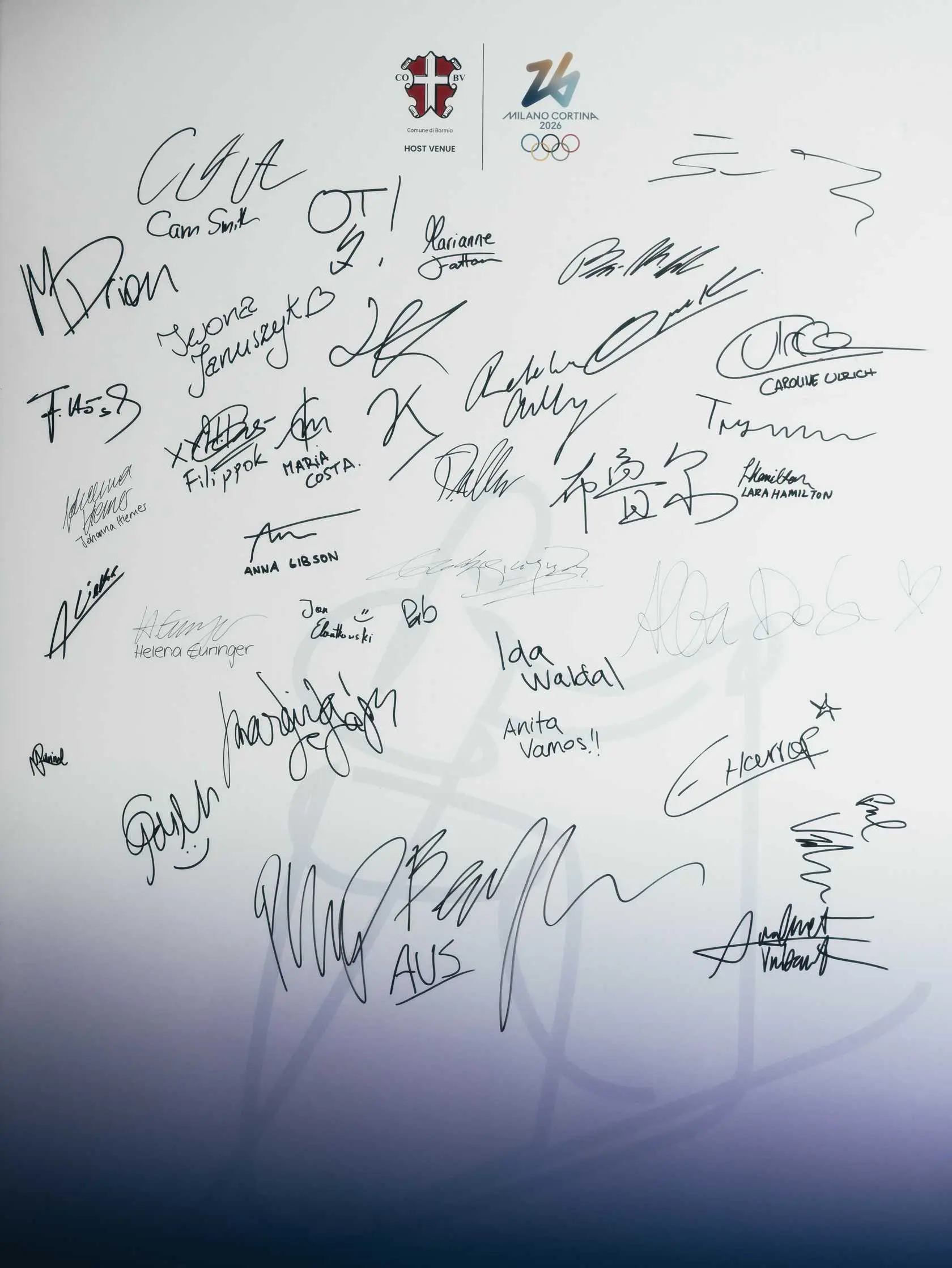Autographs on white board, Milano Cortina