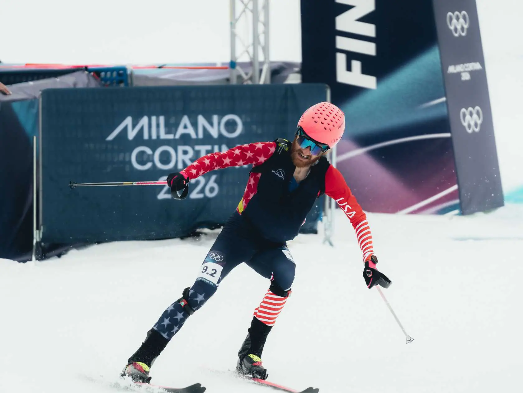 Skier in stars and stripes outfit