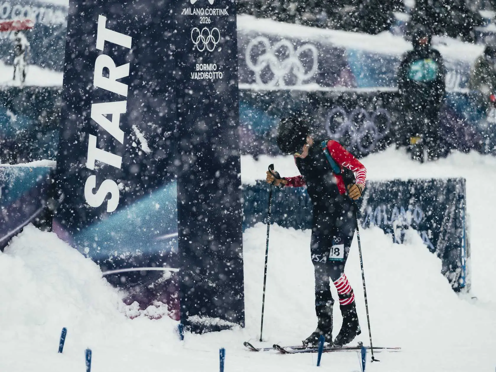 USA skier in heavy snowfall