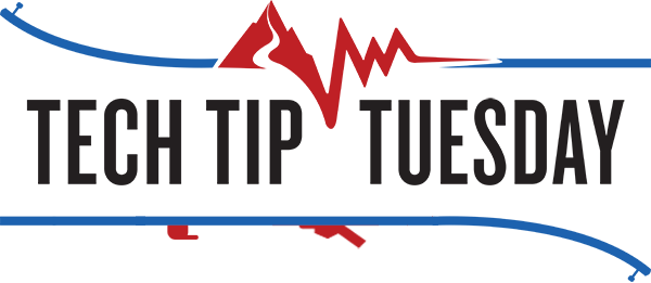 Poster with the words "Tech Tip Tuesday" written in bold black font, accompanied by a red and blue line graph
