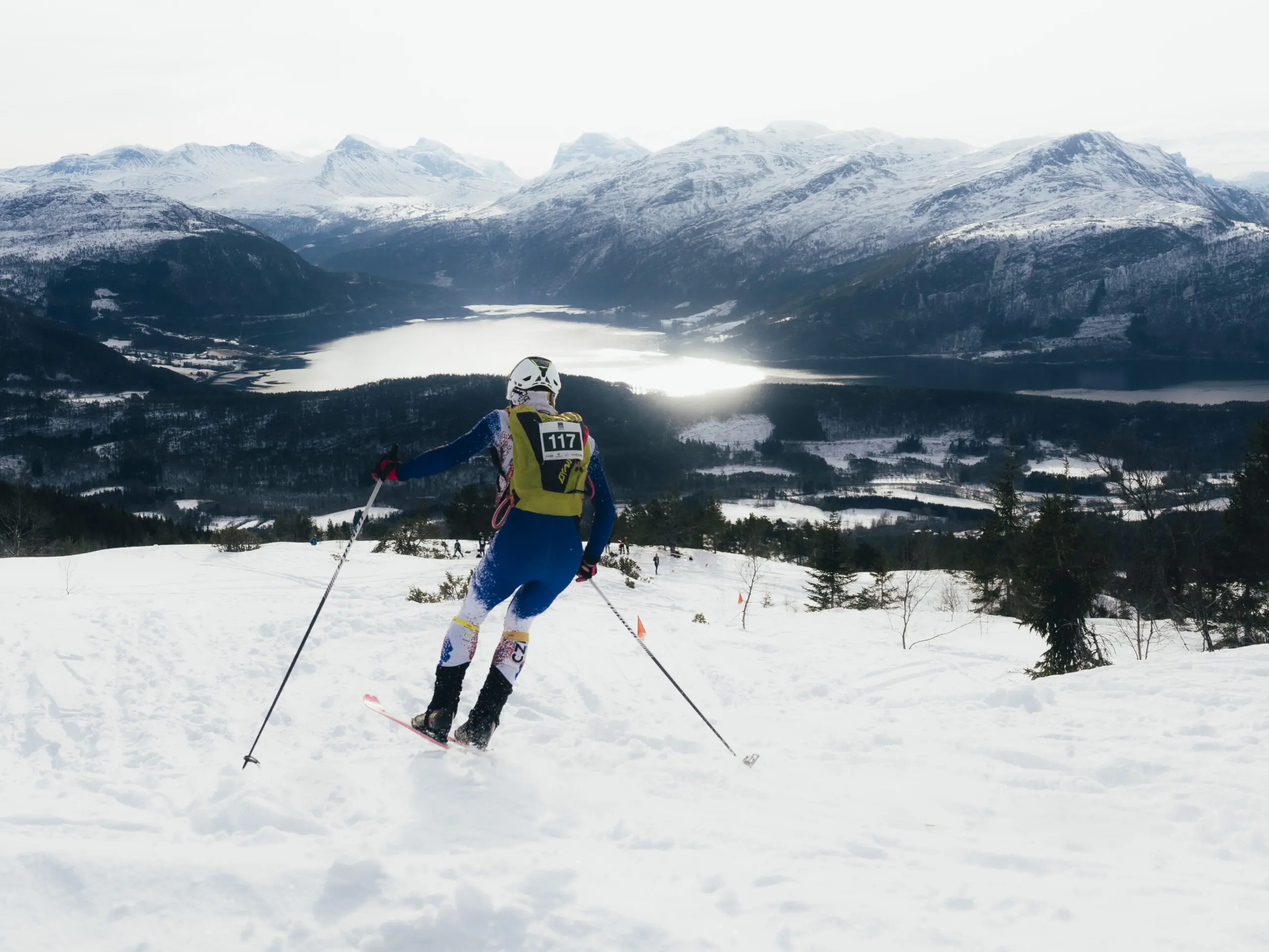 Ski mountaineering race with beautiful views