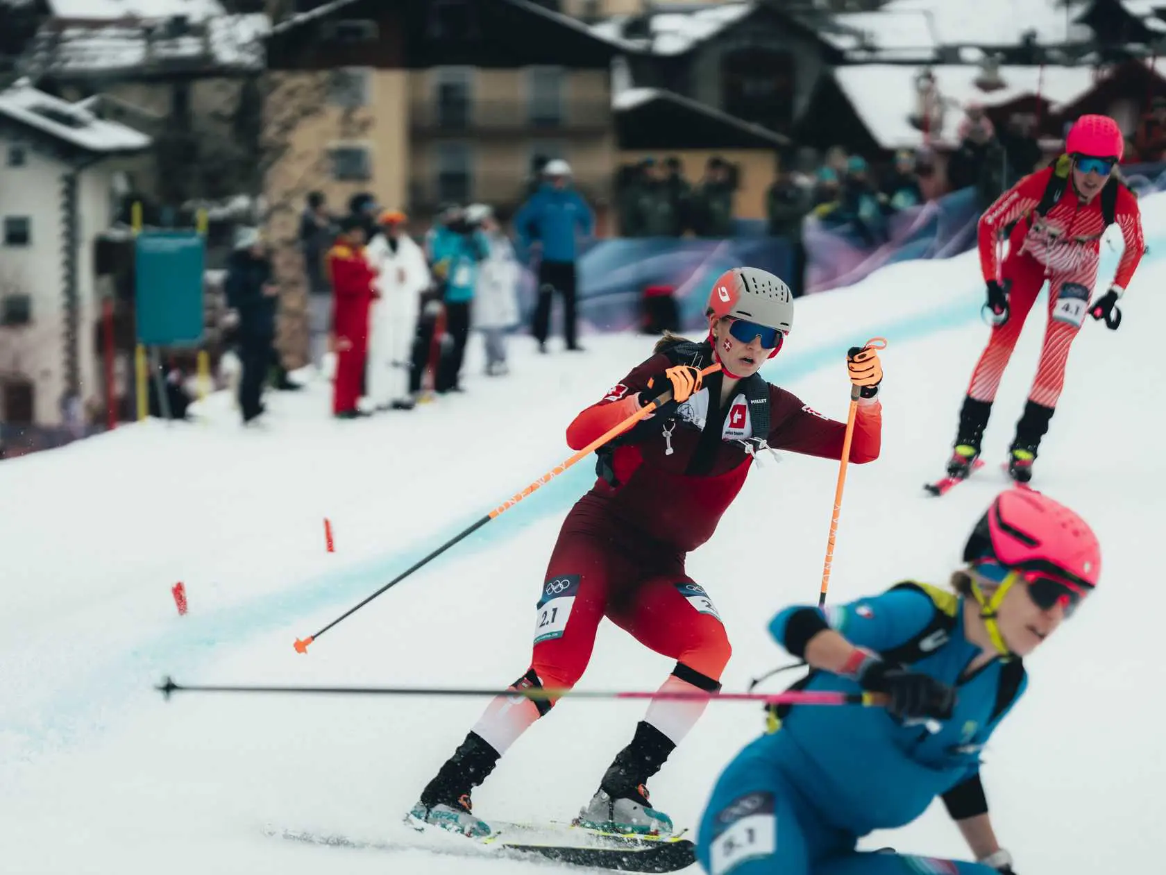 Female ski mountaineers competing