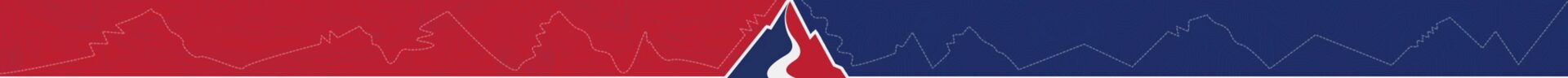 Red and blue banner with a white stripe running across it, creating a striking contrast between the two colors